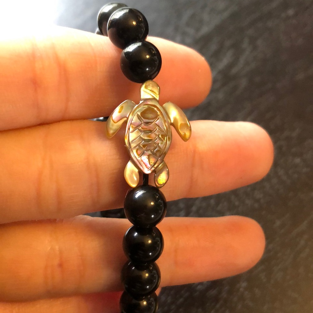 Obsidian And Abalone Shell Turtle Bracelet - image 6